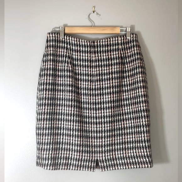 VTG 90s Simon Chang Designer 100% Wool Houndstooth Knee Length Skirt M/L - Picture 3 of 13